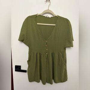 Roxy Olive Button-Front Romper